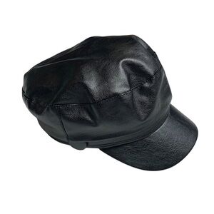 New LA Express Chic PU Black Leather Military‎ Cap